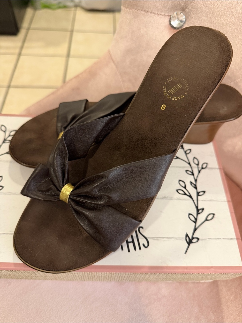 Women’s Dark Brown Bow Slide Sandals